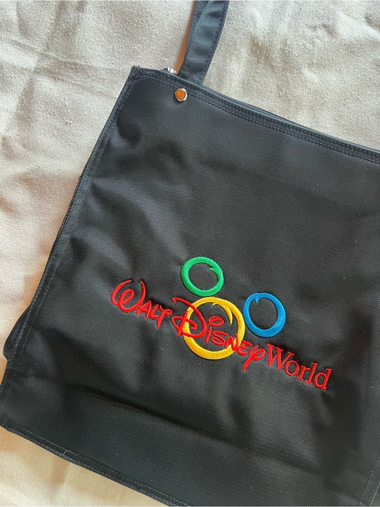 Disney Handbags - Vintage Walt Disney World Black Zip Top Tote Bag – Embroidered Classic Logo